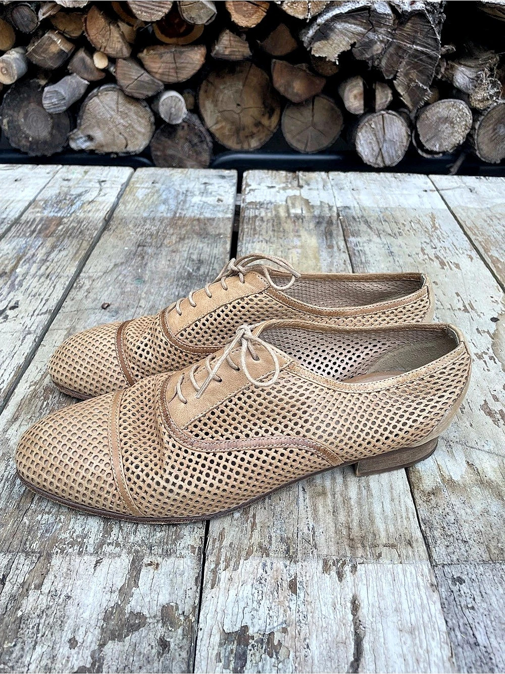 J. Crew Perforated Leather Oxfords in Tan Brown Women’s 7.5